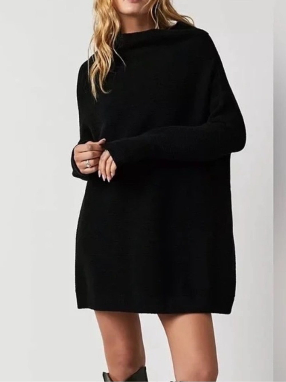 Free People Ottoman Slouchy Tunic in Black Sweater Small Oversized